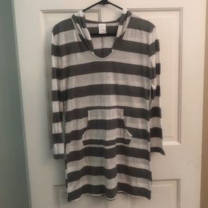 Merona gray & white striped hooded coverup SMALL